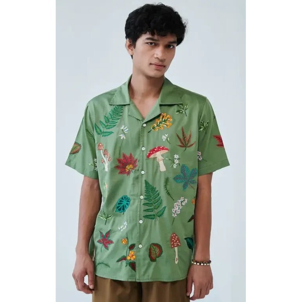 Perte d'ego Men's "Botanical dream" Embroidered Shirt Green $255rt size M NWT